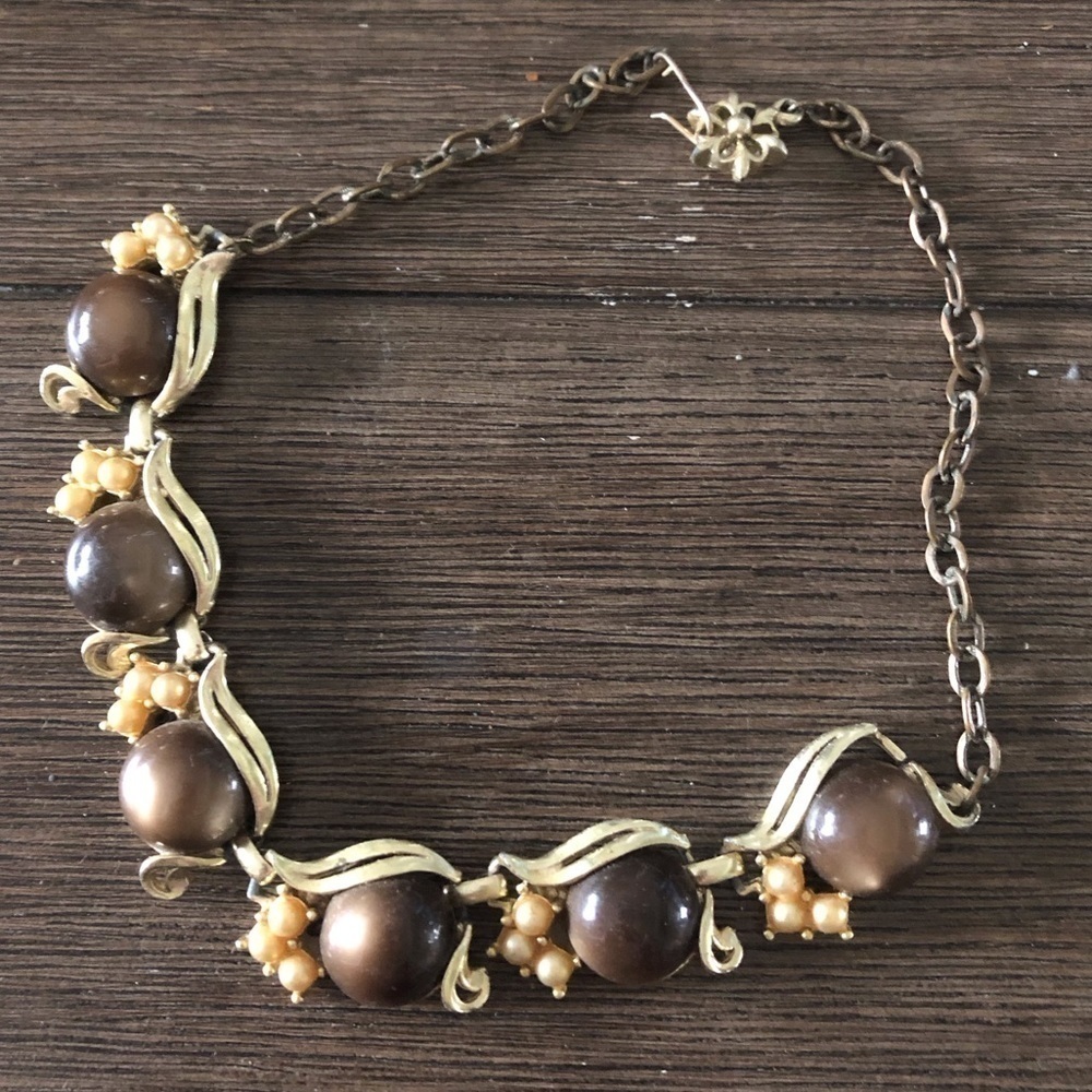 Vintage brown & gold stone linked necklace